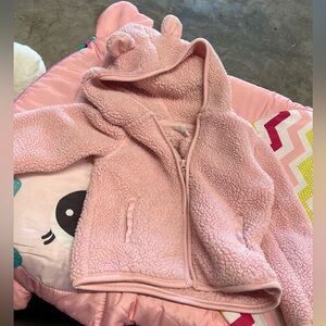 Girls Pink Sherpa Zip Up Jacket with Teddy Bear Ears Hoodie Wonder Nation